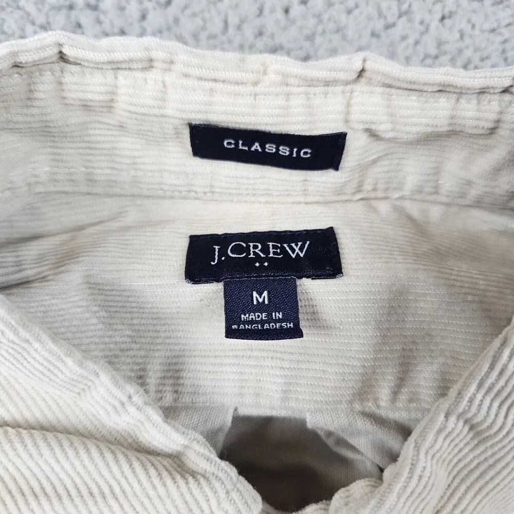 J Crew Shirt Mens Medium Beige Corduroy Classic Fit Long Sleeve Pockets Workwear
